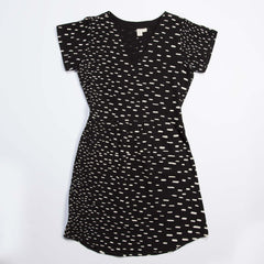 Sideways Rain Pleated V Neck Dress -  Black