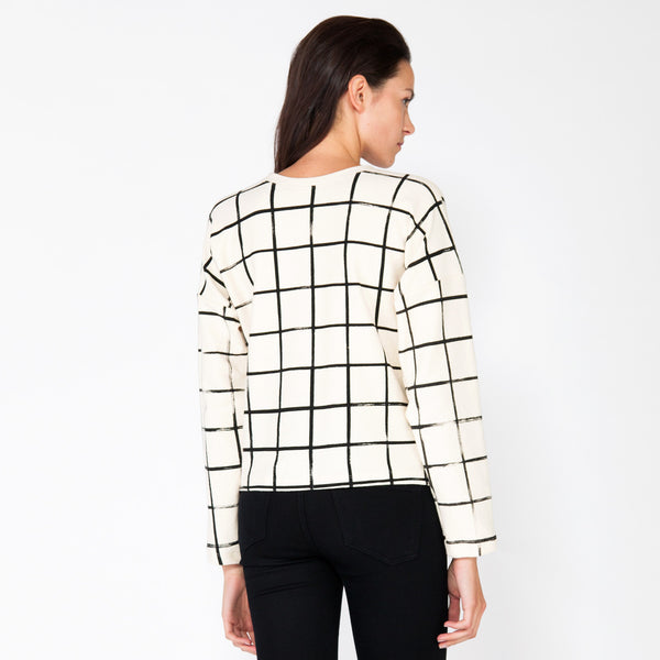 Grid Canvas Knit Sweatshirt - Natural
