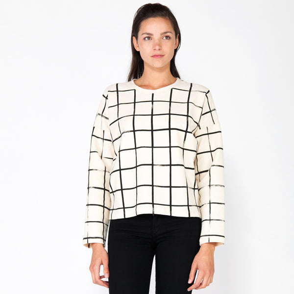 Grid Canvas Knit Sweatshirt - Natural