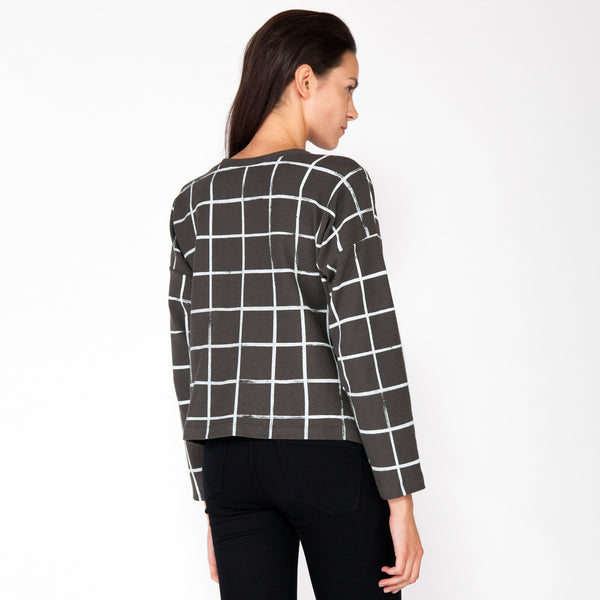 Grid Canvas Knit Sweatshirt - Smoke