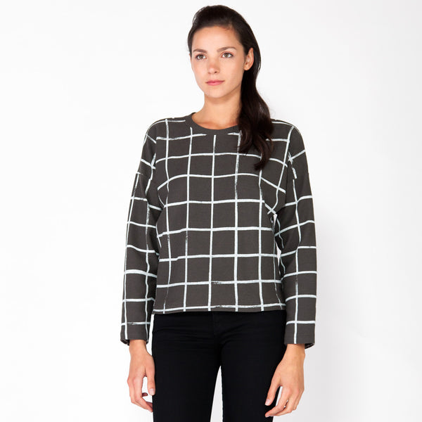 Grid Canvas Knit Sweatshirt - Smoke