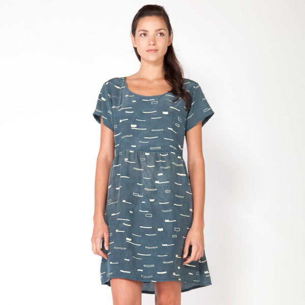 Sails Gathered Tee Dress - Marine