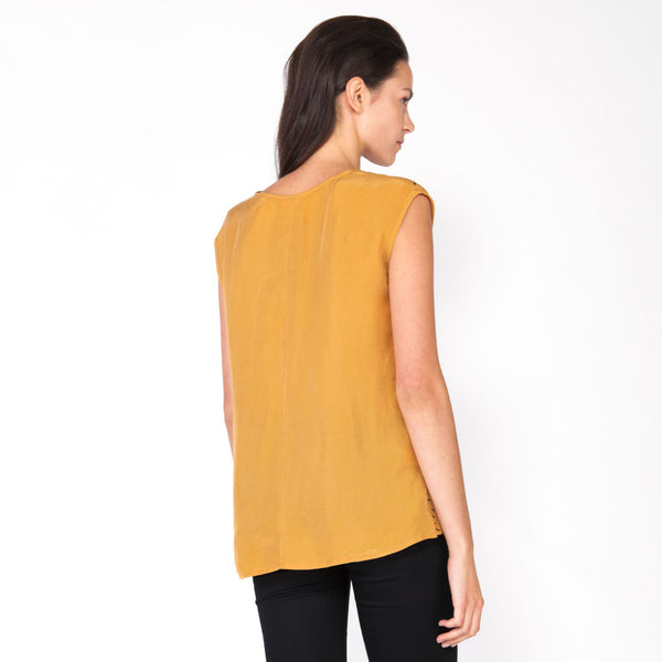 Sideways Rain Scoop Neck Blouse - Saffron