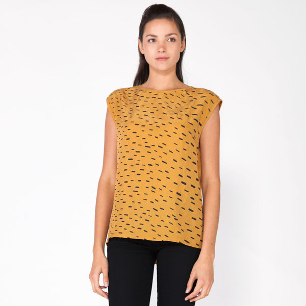 Sideways Rain Scoop Neck Blouse - Saffron