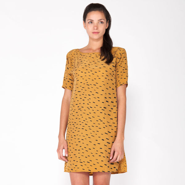 Sideways Rain 3/4 Dress - Saffron