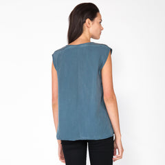 Sideways Rain Scoop Neck Blouse - Marine
