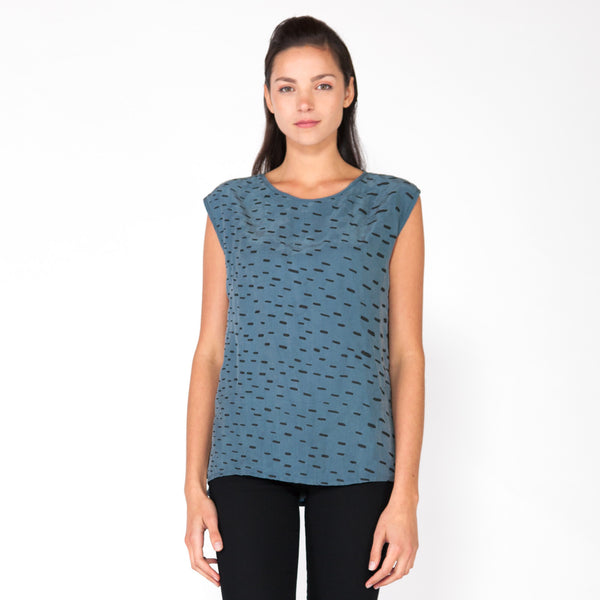Sideways Rain Scoop Neck Blouse - Marine