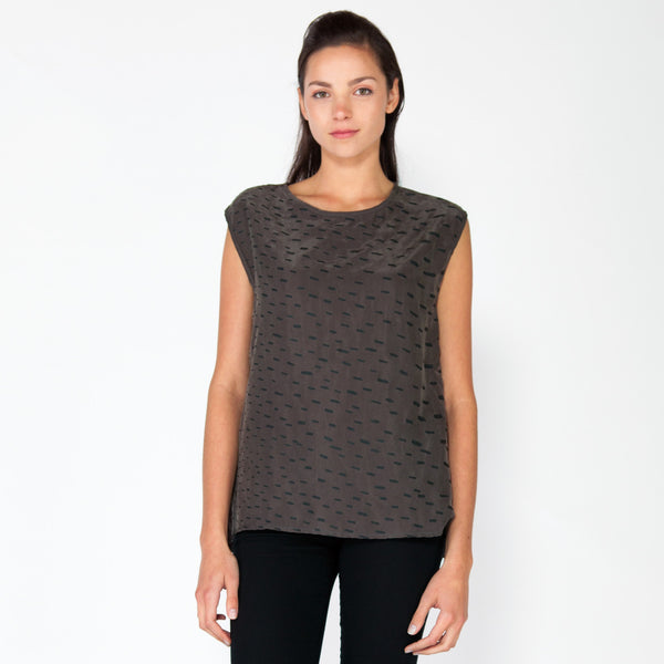 Sideways Rain Scoop Neck Blouse - Smoke