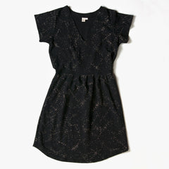 Shattered Pleated V Neck Dress - Black