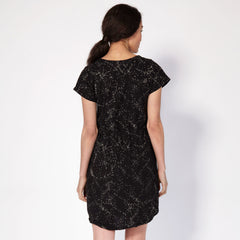 Shattered Pleated V Neck Dress - Black